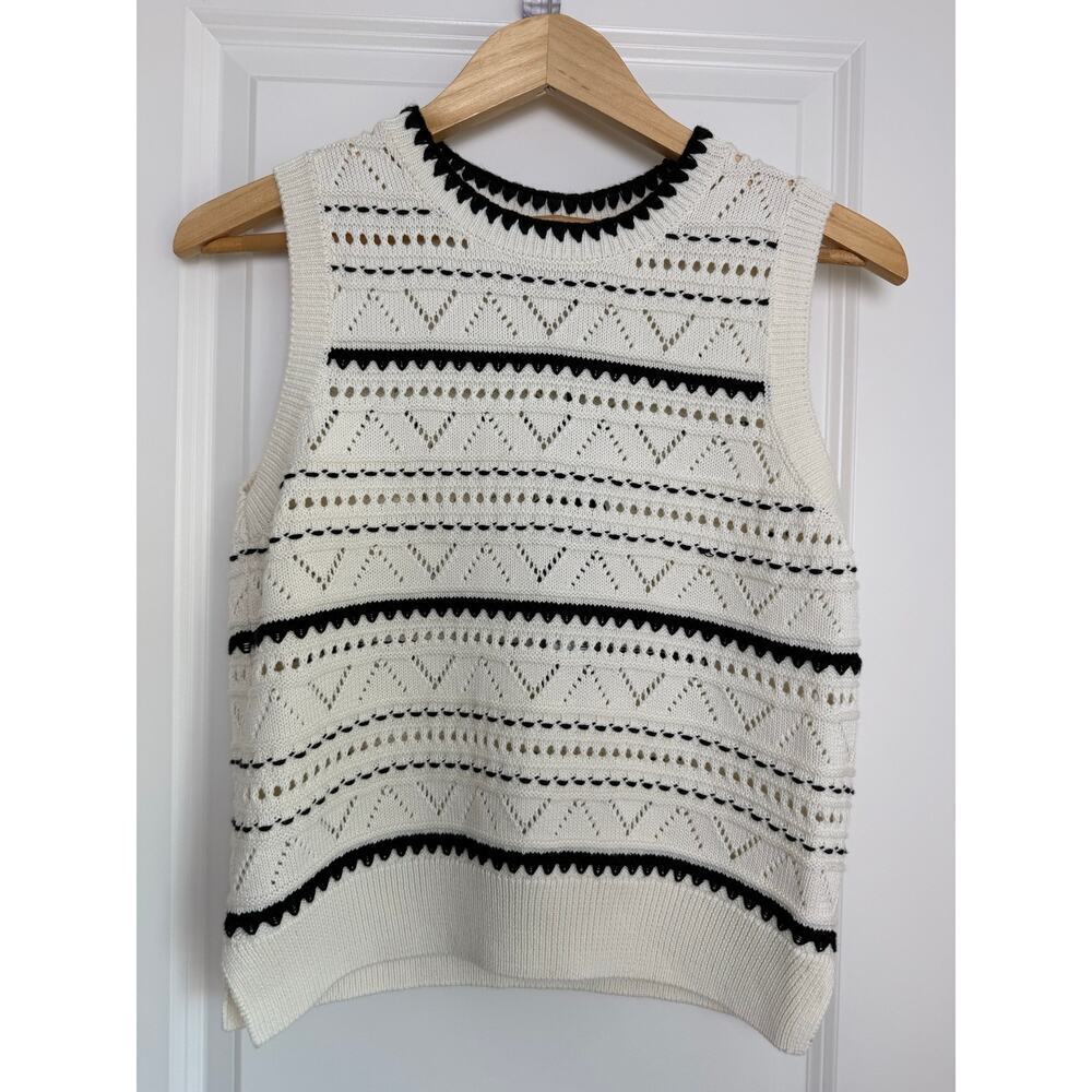 NWT Varley Athena Pointelle Knit Sweater Vest Sleeveless Cotton Egret Cream XS - Picture 3 of 10